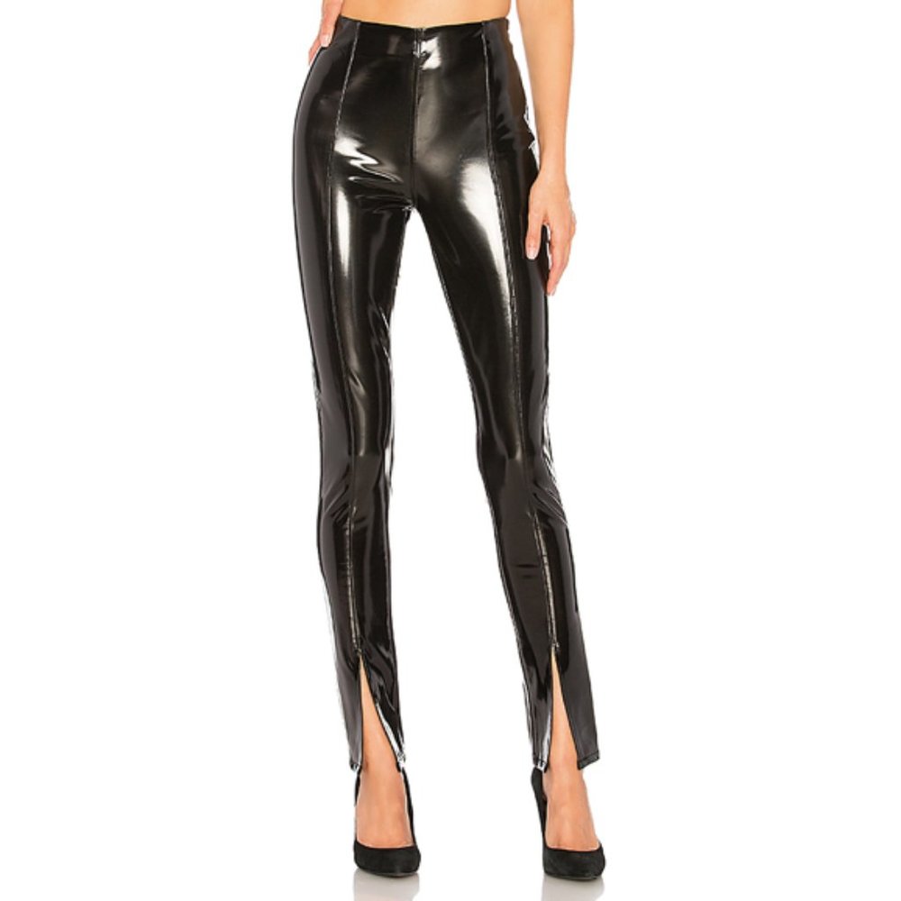 BlankNYC Black Patent Ankle Slit Pants